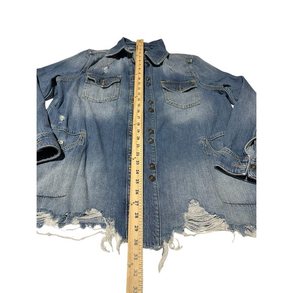 Revolve Free People Small Moonchild Distressed Oversized Denim Shacket Jacket L5 - Picture 6 of 10